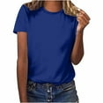 thumbnail image 1 of Lovskoo Summer Tops for Women 2024 Round Neck Short Sleeve Solid Color Casual Loose Tops Tops Shirt Blue, 1 of 6