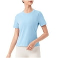 thumbnail image 1 of Lovskoo Summer Tops for Women 2024 Round Neck Short Sleeve Solid Color Exercises Breathable Running Yoga Sports Blouse Blue, 1 of 8
