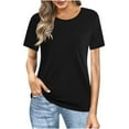 thumbnail image 1 of Lovskoo Summer Tops for Women 2024 Round Neck Short Sleeve Solid Color T Shirt Button Pleated Trendy T Shirt Top Black, 1 of 9