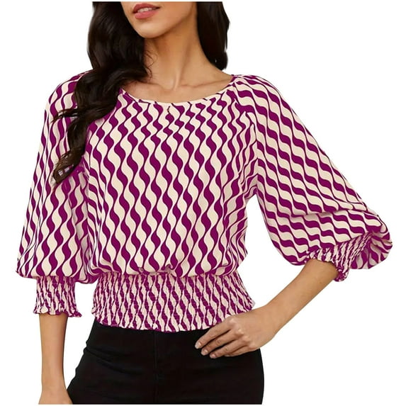 Lovskoo Summer Tops for Women 2024 Round Neck Short Sleeve Solid Color Trendy Band Bottom Comfortable Breathable Blouses Tops Hot Pink