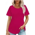 thumbnail image 1 of Lovskoo Summer Tops for Women 2024 Round Neck Short Sleeve Trendy Casual Loose Solid Color Top Pink, 1 of 9