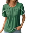 thumbnail image 1 of Lovskoo Summer Tops for Women 2024 Round Neck Short Sleeve Trendy Leisure Solid Color Tops Green, 1 of 1