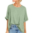 thumbnail image 1 of Lovskoo Summer Tops for Women 2024 Short Sleeve Oversize Casual Loose Solid Color Round Neck T-Shirt Top Mint Green L, 1 of 8