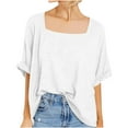 thumbnail image 1 of Lovskoo Summer Tops for Women 2024 Square Neck Short Sleeve Solid Color Oversized Tops Basic Casual Loose T Shirt White, 1 of 8