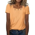 thumbnail image 1 of Lovskoo Summer Tops for Women 2024 Square Neck Short Sleeve Trendy Casual Solid Color Button Tops Blouse Shirts Yellow, 1 of 6