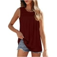 thumbnail image 1 of Lovskoo Summer Tops for Women 2024 Tank Tops Round Neck Sleeveless Casual Solid Color T Shirt Pleated Tank Blouse Tops Burgundy, 1 of 9