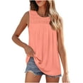 thumbnail image 1 of Lovskoo Summer Tops for Women 2024 Tank Tops Round Neck Sleeveless Casual Solid Color T Shirt Pleated Tank Blouse Tops Orange, 1 of 9