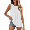 thumbnail image 1 of Lovskoo Summer Tops for Women 2024 Tank Tops Round Neck Sleeveless Casual Solid Color T Shirt Pleated Tank Blouse Tops White, 1 of 8