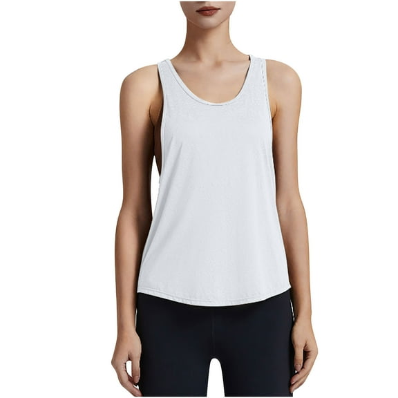 Lovskoo Summer Tops for Women 2024 Tank Tops Round Neck Sleeveless Solid Color T Shirt Tank Top Sports Tank Top Tank Top White