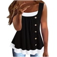 thumbnail image 1 of Lovskoo Summer Tops for Women 2024 Tank Tops Scoop Neck Sleeveless Trendy Casual Solid Color Blocking Button Top Black, 1 of 7