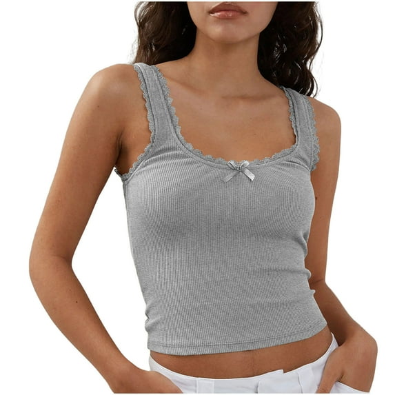 Lovskoo Summer Tops for Women 2024 Tank Tops Spaghetti Strap Sleeveless Solid Color Trendy Comfortable Breathable Blouses Tops Gray