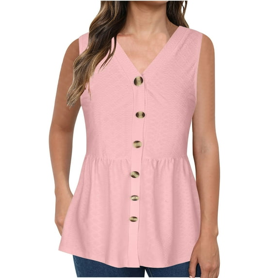 Lovskoo Summer Tops for Women 2024 Tank Tops V Neck Sleeveless Casual Solid Color Blouse Tops T Shirt for Women Pink