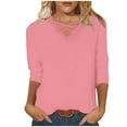 thumbnail image 1 of Lovskoo Summer Tops for Women 2024 V Neck 3/4 Sleeve Solid Color Trendy Casual Top Hot Pink, 1 of 6