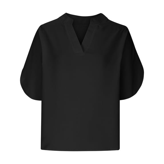 Lovskoo Summer Tops for Women 2024 V Neck Short Sleeve Casual Solid Color Top Black