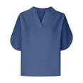 thumbnail image 1 of Lovskoo Summer Tops for Women 2024 V Neck Short Sleeve Casual Solid Color Top Navy, 1 of 6