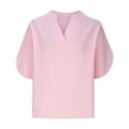 thumbnail image 1 of Lovskoo Summer Tops for Women 2024 V Neck Short Sleeve Casual Solid Color Top Pink, 1 of 6
