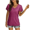 thumbnail image 1 of Lovskoo Summer Tops for Women 2024 V Neck Short Sleeve Solid Color Casual Pleated T Shirt with Ruffled Sleeves Loose Top Shirt Purple, 1 of 5