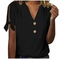 thumbnail image 1 of Lovskoo Summer Tops for Women 2024 V Neck Short Sleeve Trendy Solid Color Casual Tied Sleeves Top Shirt Black, 1 of 8