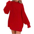 thumbnail image 1 of Lovskoo Sweater Dress for Women Crewneck Oversized Pullover Fall Cable Knit Long Sleeve Chunky Short Sweaters Dresses Red, 1 of 4