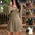 thumbnail image 1 of Lovskoo Sweater Dress for Women Knitwear Lantern Sleeve V-Neck Solid Color Pullover Dress Black, 1 of 6