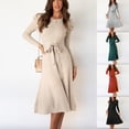 thumbnail image 1 of Lovskoo Sweater Dress for Women Mid-Length Round-Neck Puffy Sleeves Solid Color Knitted Sweater Dress Beige, 1 of 7