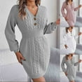 thumbnail image 1 of Lovskoo Sweater Dress for Women Trendy Casual Long Sleeve Bodycon Dress V-Neck Button Soild Outing Dresses White, 1 of 8