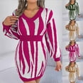 thumbnail image 1 of Lovskoo Sweater Dress for Women Trendy Casual Long Sleeve Bodycon Dress V-Neck Ladies Print Outing Dresses Hot Pink, 1 of 8