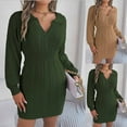 thumbnail image 1 of Lovskoo Sweater Dress for Women Trendy Casual Long Sleeve Bodycon Dress V-Neck Ladies Solid Outing Dresses Khaki, 1 of 7