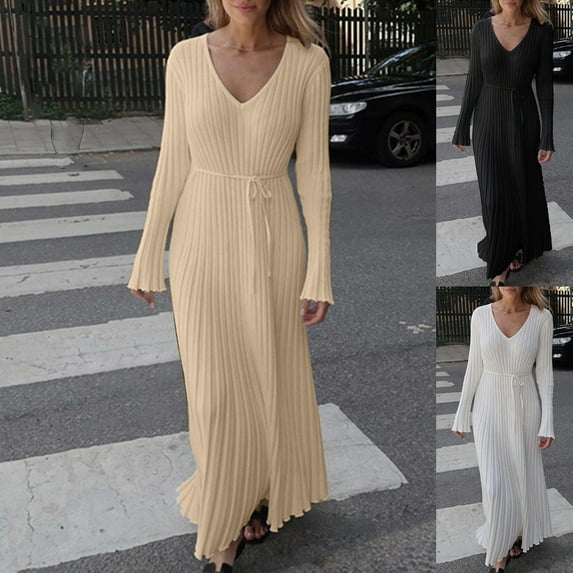 Lovskoo Sweater Dress for Women Trendy Cotton Stripe Lapel Loose Irregular Cardigan Dress Khaki