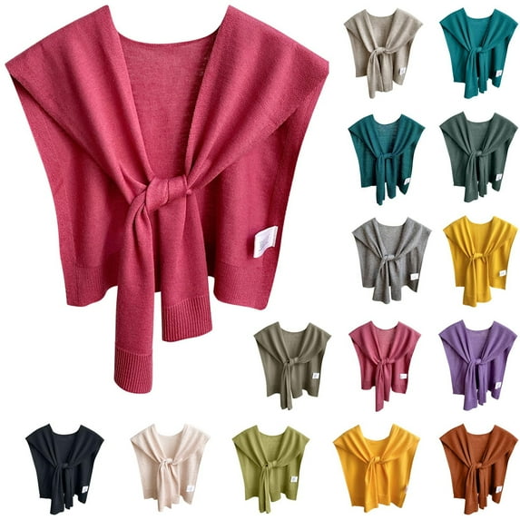 Lovskoo Sweater Shawl Wraps for Women Trendy Solid Color Knitted Shawl Outwear Spring and Fall Shirt Scarf Cape Shoulder Tops Trendy Wrap Claret Free Size
