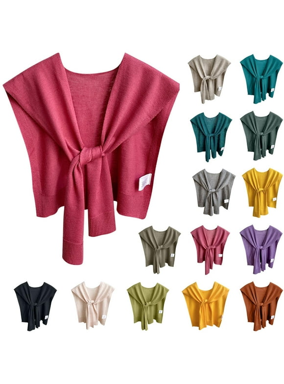 Lovskoo Sweater Shawl Wraps for Women Trendy Solid Color Knitted Shawl Outwear Spring and Fall Shirt Scarf Cape Shoulder Tops Trendy Wrap Gray Free Size