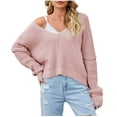 thumbnail image 1 of Lovskoo Sweaters for Women Casual Loose Long Sleeve Knitting Round Neck Sweater Blouse Tops Pink, 1 of 8