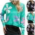 thumbnail image 1 of Lovskoo Sweaters for Women Casual Trendy Pullover Long Sleeve Round-Neck Knitted Sweater Tops Green, 1 of 8