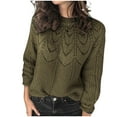 thumbnail image 1 of Lovskoo Sweaters for Women Casual Trendy Pullover Long Sleeve Round-Neck Knitted Sweater Tops Olive Green, 1 of 6