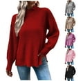 thumbnail image 1 of Lovskoo Sweaters for Women Casual Trendy Pullover Long Sleeve Round-Neck Knitted Sweater Tops Red, 1 of 7