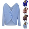 thumbnail image 1 of Lovskoo Sweaters for Women Long Sleeve Fall and Winter Knitted Shirt V-Neck Pullover Medium Length Twist Front Tops Sweater Blue, 1 of 4