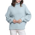 thumbnail image 1 of Lovskoo Sweaters for Women Long Sleeve Solid Color Crewneck Mock Neck Pullover Knit Jumper Tops Casual Sweater Blue, 1 of 5