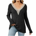 thumbnail image 1 of Lovskoo Sweaters for Women Long Sleeve Winter Casual Solid V-Neck Knitted Strip Loose Sweater Top Black, 1 of 8