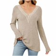 thumbnail image 1 of Lovskoo Sweaters for Women Long Sleeve Winter Casual Solid V-Neck Knitted Strip Loose Sweater Top Gray, 1 of 7