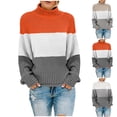 thumbnail image 1 of Lovskoo Sweaters for Women Long Sleeve Winter Knit Color Matching Round Neck Loose Casual Sweater Tops Orange, 1 of 5