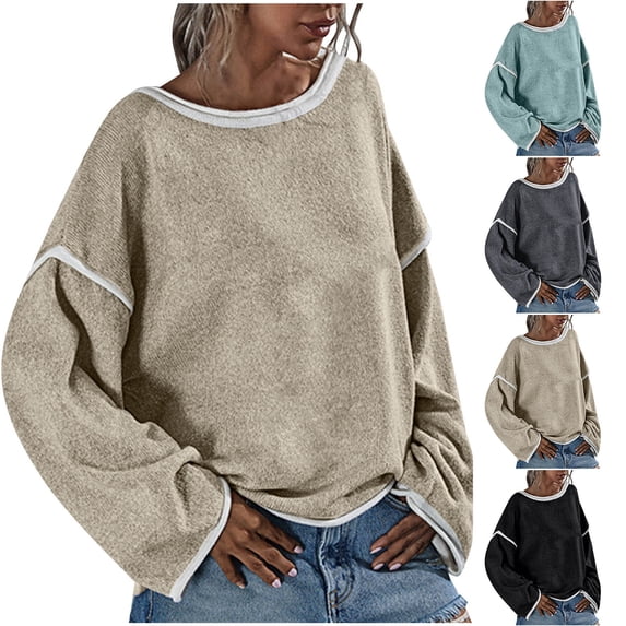 Lovskoo Sweaters for Women Plus Size Trendy Casual Loose Large Size Long Sleeve Knitted Crewneck Sweater Black