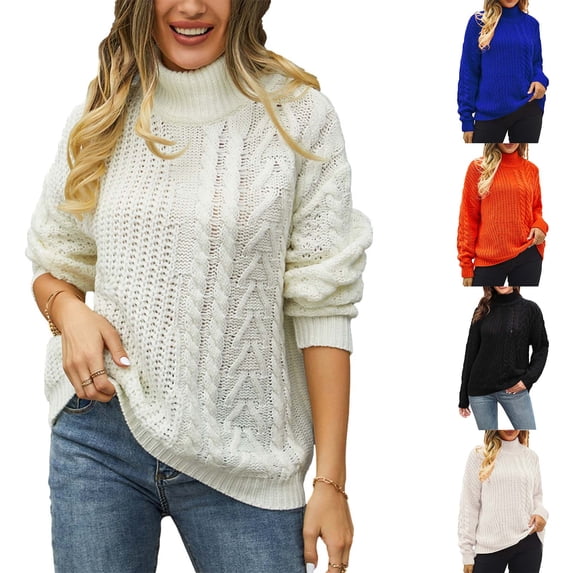 Lovskoo Sweaters for Women Plus Size Turtleneck Knit Loose and Comfortable Long Sleeve Sweaters Black