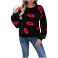 thumbnail image 1 of Lovskoo Sweaters for Women Printed Casual Loose Long Sleeve Knitting Turtleneck Sweater Blouse Tops Black, 1 of 9