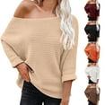 thumbnail image 1 of Lovskoo Sweaters for Women Solid Color Casual Loose Off Shoulder Knitwear Pullover Long Sleeve Sweater Tops Blouse Claret, 1 of 7