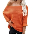 thumbnail image 1 of Lovskoo Sweaters for Women Solid Color Casual Loose Off Shoulder Knitwear Pullover Long Sleeve Sweater Tops Blouse Orange, 1 of 6