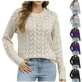 thumbnail image 1 of Lovskoo Sweaters for Women Solid Round Neck Knitted Long Sleeve Hollow Out Sweater Blouse Black, 1 of 5