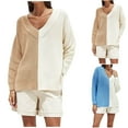 thumbnail image 1 of Lovskoo Sweaters for Women Trendy Casual Long Sleeve Casual Color Contrast Patchwork Sweater Blouse Blue, 1 of 8