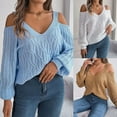 thumbnail image 1 of Lovskoo Sweaters for Women Trendy Casual Long Sleeve Off Shoulder V-Neck Keeping Warm Outing Blouse Sweater White, 1 of 8