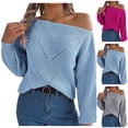 thumbnail image 1 of Lovskoo Sweaters for Women Trendy Casual Long Sleeve Off-The-Shoulder Solid Ladies Warmth Tops Blouse Blue, 1 of 8