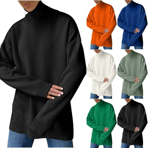 Lovskoo Sweaters for Women Trendy Casual Long Sleeve Turtleneck Sweater White